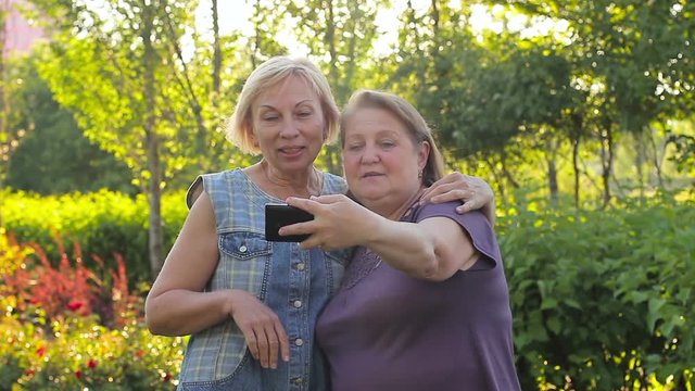 Two elderly women chatting with someone in a video chat