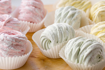 Pastel colored homemade zephyr or marshmallow
