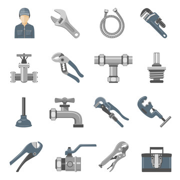 Plumbing Tools and Equipment Icon Set