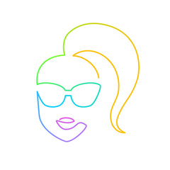 Continuous bright gradient line face in sun glasses drawing, fashion eyewear illustration