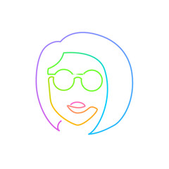 Continuous bright gradient line face in sun glasses drawing, fashion eyewear illustration