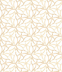 Seamless linear golden flower pattern on white background