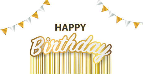 Happy birthday vector Celebration party banner Golden foil confetti and white and glitter gold.