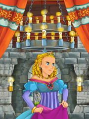 Obraz na płótnie Canvas cartoon scene with prince in medieval castle room - illustration for children 