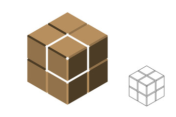 Abstract polygonal broken cube. 3d Vector illustration. Isometric projection.