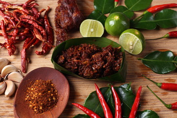 Famous Thai Food Hot and Spicy sauce with local ingredient fresh herb, paste sauce and vegetable...