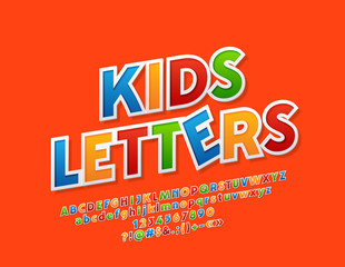 Vector Colorful Unusual Kids Font. Bright Alphabet Letters, Numbers and Punctuation Symbols