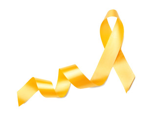 Yellow ribbon on white background. Cancer concept