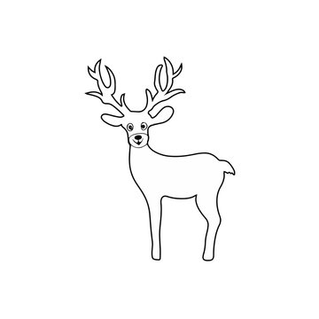 Christmas deer character children coloring page line art isolated on white