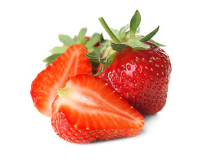 Ripe red strawberries on white background