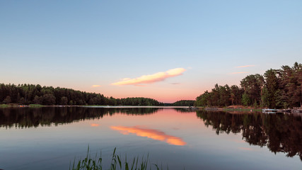 Fototapeta na wymiar Midsummer sunset in Finnish archipelago.