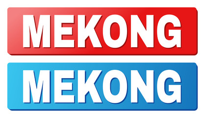 MEKONG text on rounded rectangle buttons. Designed with white caption with shadow and blue and red button colors.