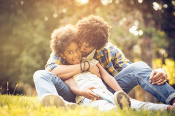 Hug and fun in nature.