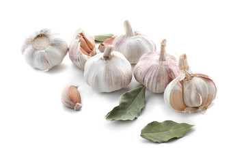 Fresh garlic on white background