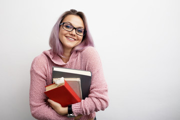 Student. Happy student got her textbooks.