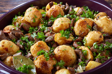 sauteed Potatoes with Wild Mushrooms, close-up