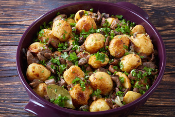 new Potatoes with Wild Mushrooms, close-up