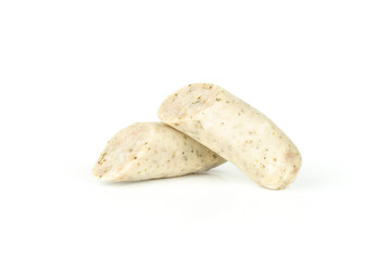 Group of two halves of bavarian white sausage isolated on white