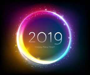 Colorful glow 2019 new year vector illustration.