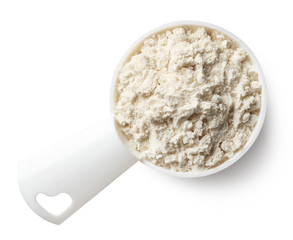 Measuring spoon of vanilla protein powder