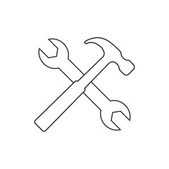 Hammer and wrench icon. Vector illustration, flat design.