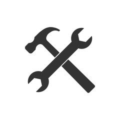 Hammer and wrench icon. Vector illustration, flat design. - obrazy, fototapety, plakaty
