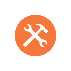Hammer and wrench icon. Vector illustration, flat design.