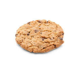 Delicious oatmeal cookie on white background