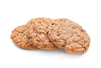 Delicious oatmeal cookies on white background