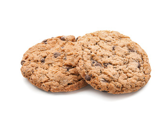Delicious oatmeal cookies on white background
