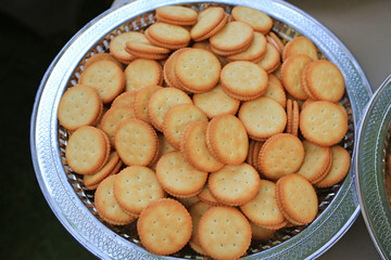 Crackers on tray. Thai snack food.
