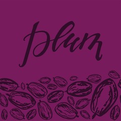 Dried plums pattern on violet background