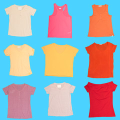 Colorful female clothes pieces collage isolated