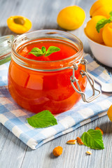 apricot jam fruit fresh brigh twooden background