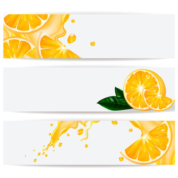 Cards with realistic orange and a splash of juice
