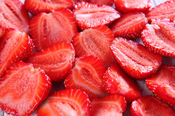 Heap of ripe red strawberries, closeup