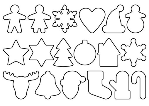Gingerbread outline objects set