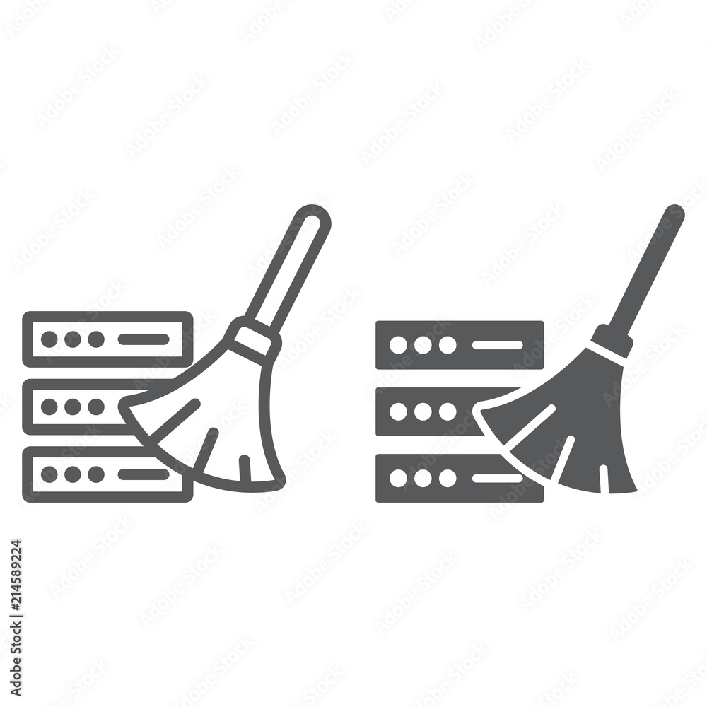 Poster database cleaning line and glyph icon, data and analytics, removing sign, vector graphics, a linear 