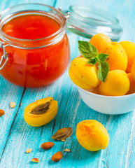 apricot jam fruit fresh brigh twooden background