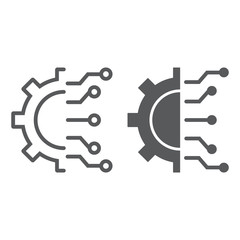 Business Intelligence line and glyph icon, data and analytics, cogwheel sign, vector graphics, a linear pattern on a white background, eps 10.