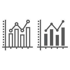 Bar Graph line and glyph icon, growth and chart, histogram sign, vector graphics, a linear pattern on a white background, eps 10.