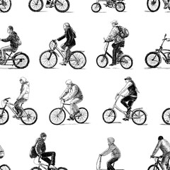 Fototapeta na wymiar Sketches of the different urban dwellers biking