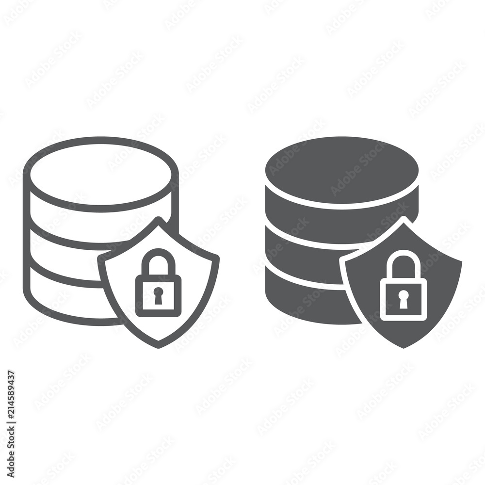 Poster database protection line and glyph icon, data and analytics, backup sign, vector graphics, a linear 