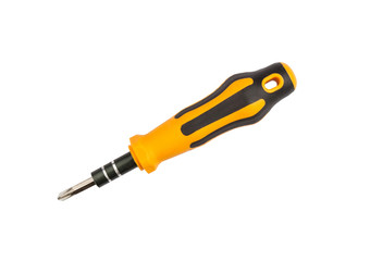 Black yellow screwdriver isolated on white background