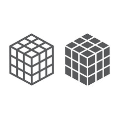 Math cube line and glyph icon, block and geometric, square sign, vector graphics, a linear pattern on a white background, eps 10.