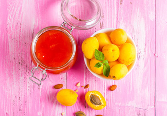 apricot jam fruit fresh brigh twooden background
