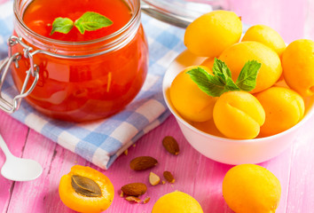 apricot jam fruit fresh brigh twooden background