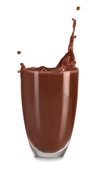 Splash of cocoa in glass on white background