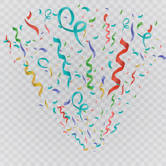 Fototapeta premium Colorful bright confetti isolated on transparent background. Festive vector illustration