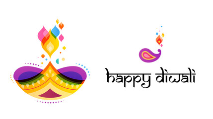 Happy Diwali Hindu festival banner. Burning diya illustration, background for light festival of India